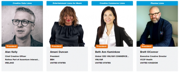(왼쪽부터) 알랜켈리 CCO, 아만니 던칸 회장, 베스앤 카민코 CEO, 브렛 오코노어 ECD. ⓒCannes Lions