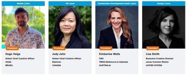 (왼쪽부터) 휴고 베이가 글로벌 CCO, 주디 존 글로벌 CCO, 킴벌리 웰즈 CEO, 리사 스미스 ECD. ⓒCannes Lions