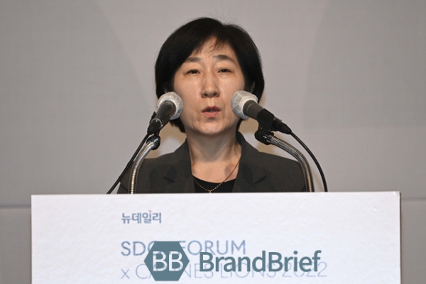 한화진 환경부 장관이 윤 대통령의 축사를 대독하고 있는 모습. ⓒ강민석 기자