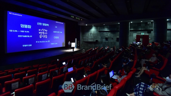 정지현 KT스튜디오지니 IP기획실장이 22일 서울 종로구 광화문 씨네큐브에서 열린 '칸 라이언즈 서울 2022' 페스티벌에서 KT스튜디오지니의 드라마 콘텐츠 전략을 발표하고 있다. ⓒ정상윤 기자