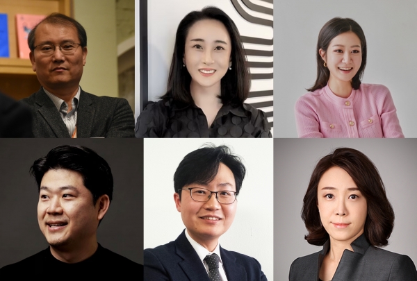 상단 좌측부터 추진위원장을 맡은 김재인 다트미디어 고문과 추진위원회 강지현 서비스플랜코리아 대표, 김아영 이노션 팀장, 신석진 크래프톤 글로벌 크리에이티브 디비전 본부장(VP), 유승철 이화여자대학교 교수, 그리고 자문위원장을 맡은 성민정 중앙대학교 교수. ⓒ브랜드브리프