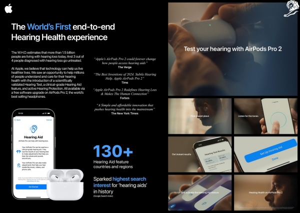 에어팟 프로 2 보청기 기능(AirPods Pro 2 Hearing Aid Feature) 캠페인 PT보드. ⓒ칸라이언즈