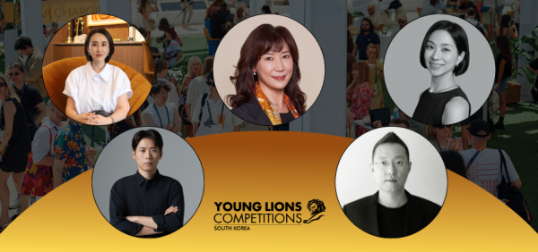 2026 영 라이언즈 컴피티션(YLC) 한국대표 선발대회 심사위원단 5인. (왼쪽 위부터 시계방향으로) 강지현 서비스플랜코리아 대표, 양수희 퍼블리시스코리아 CCO, 박유진 CJ제일제당 리드, 황성필 제일기획 ECD, 이승재 아이디엇 대표. ⓒ칸라이언즈서울
